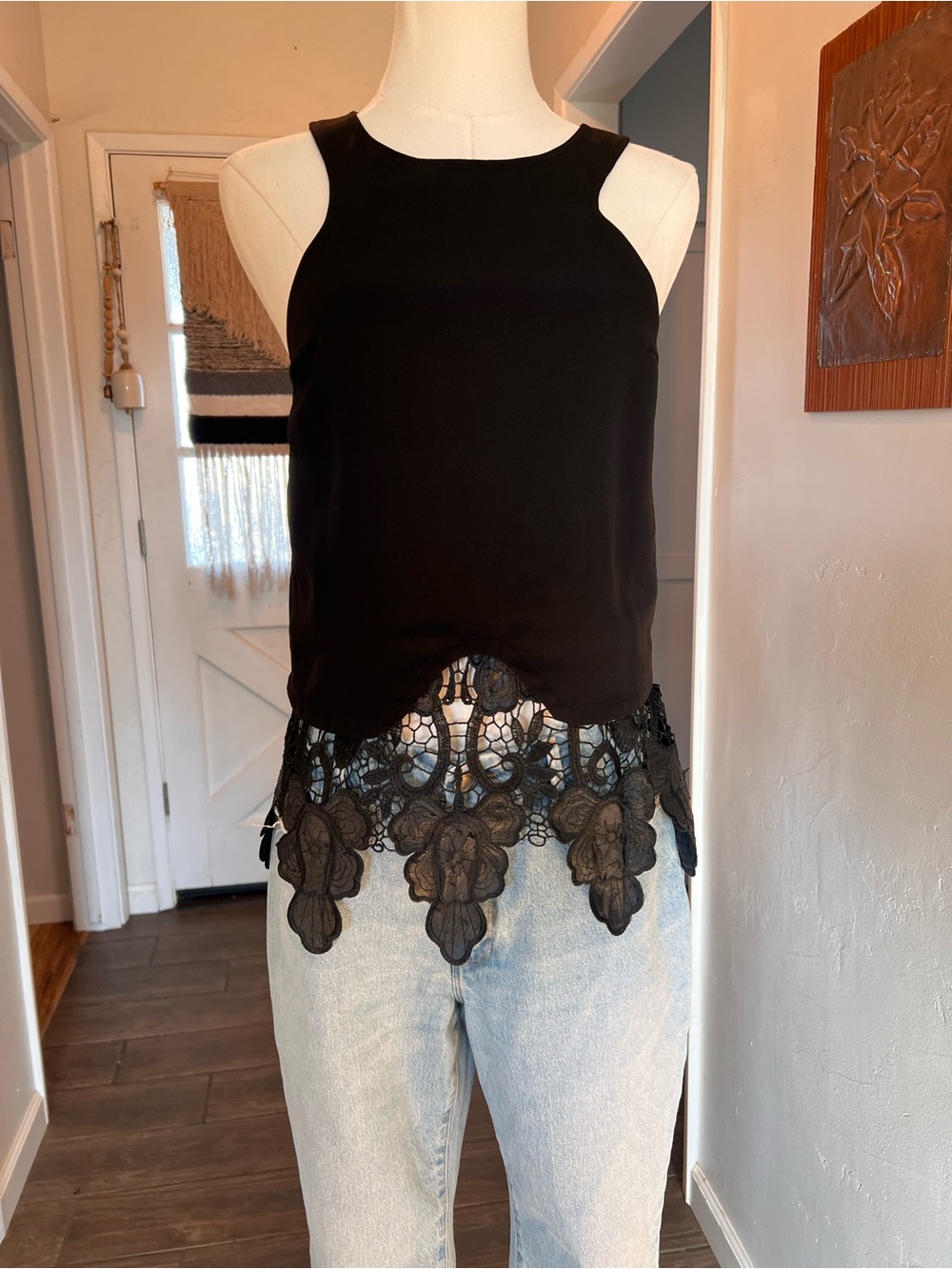 Revolve Stylestalker Black Sleeveless Camisole with Lace Hem